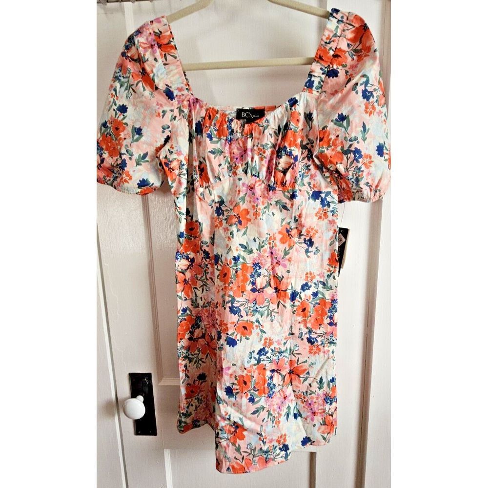 NWT BC women floral puff sleeve sweetheart neckline mini‎ flare fit dress Sz S